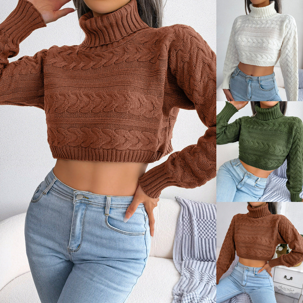 Gemütlicher Strickpullover mit Zopfmuster & Hohem Kragen – Casual Edition